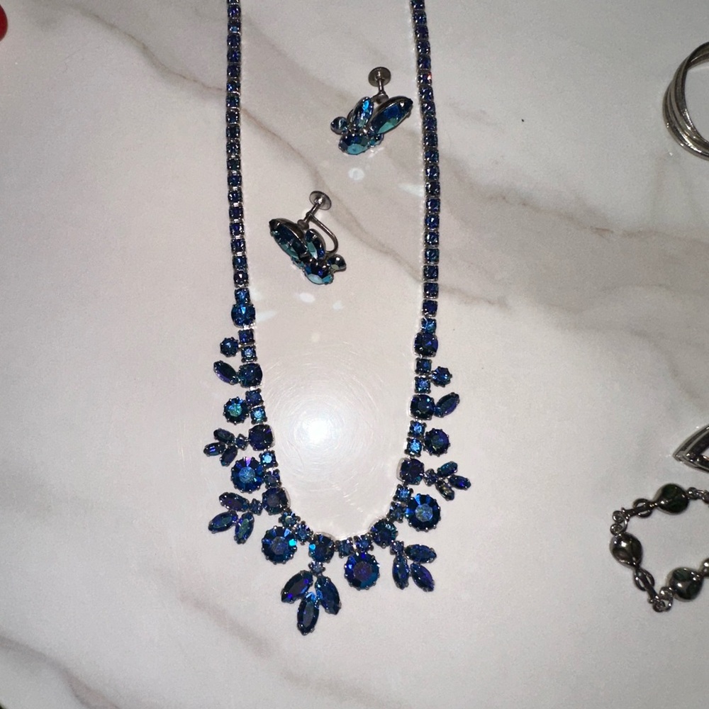 Dazzling Rare Sherman Sapphire Blue Necklace and Earring Set